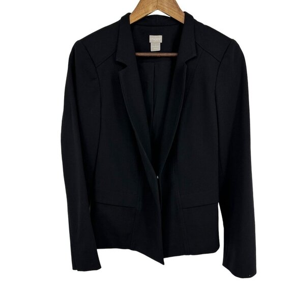 Chicos Women’s Black Ponte Knit Lined Blazer Size 1 US 8/10 - Picture 1 of 8
